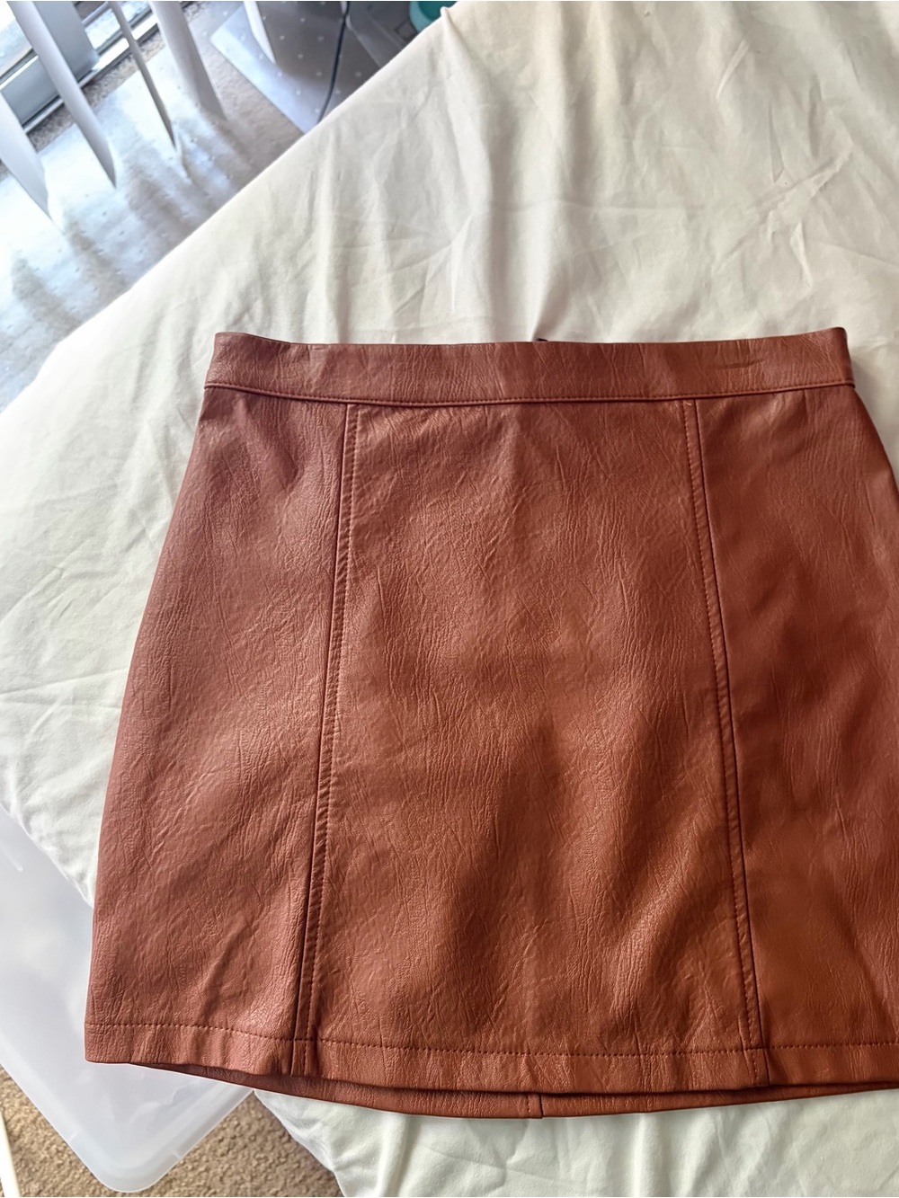 Women's Faux Leather Mini Skirt - Rust Brown